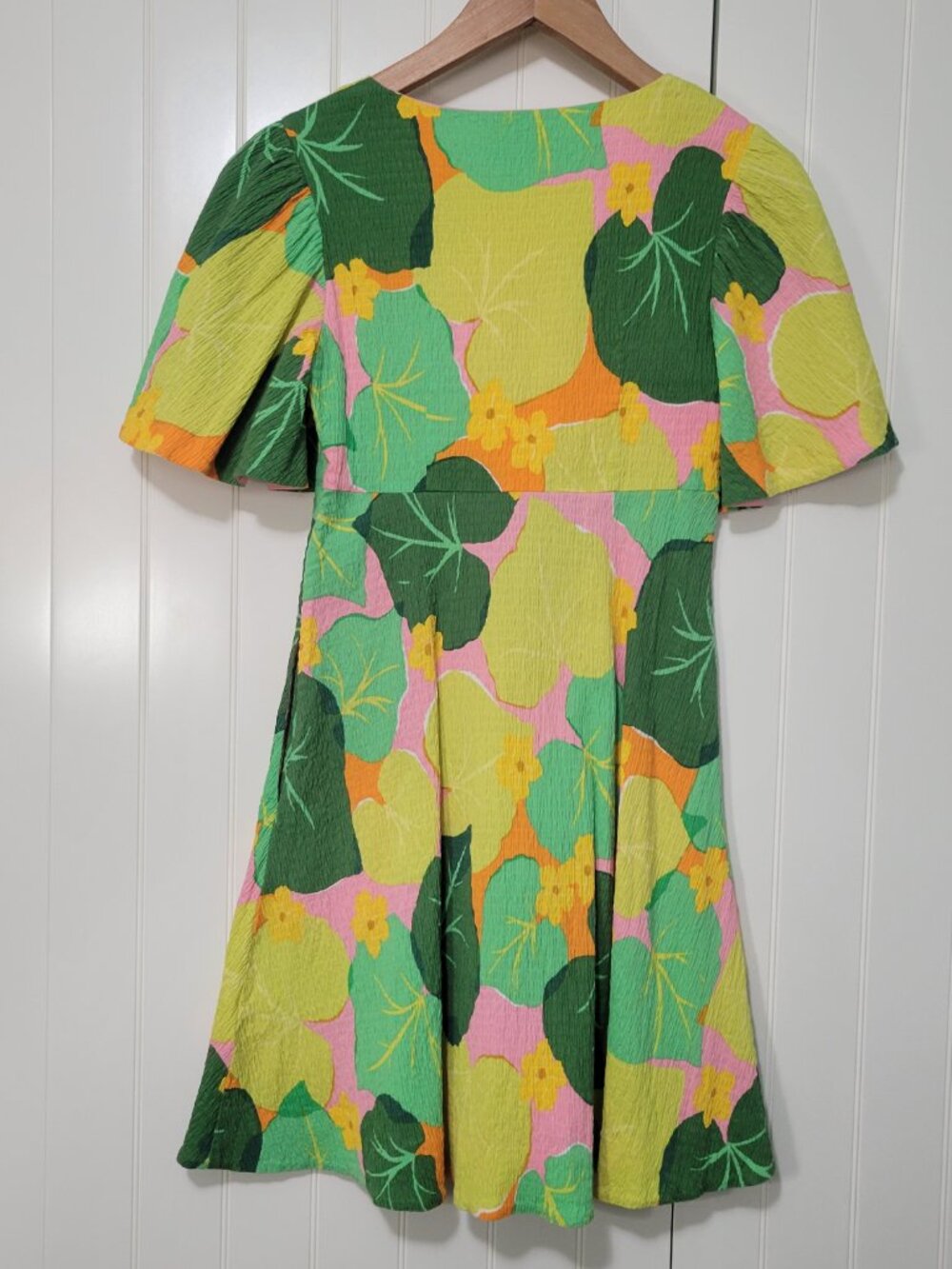 Kate Spade Cucumber Botanical Crepe 60s 70s Retro Hippie Fairycore Swing Dress - Picture 11 of 12